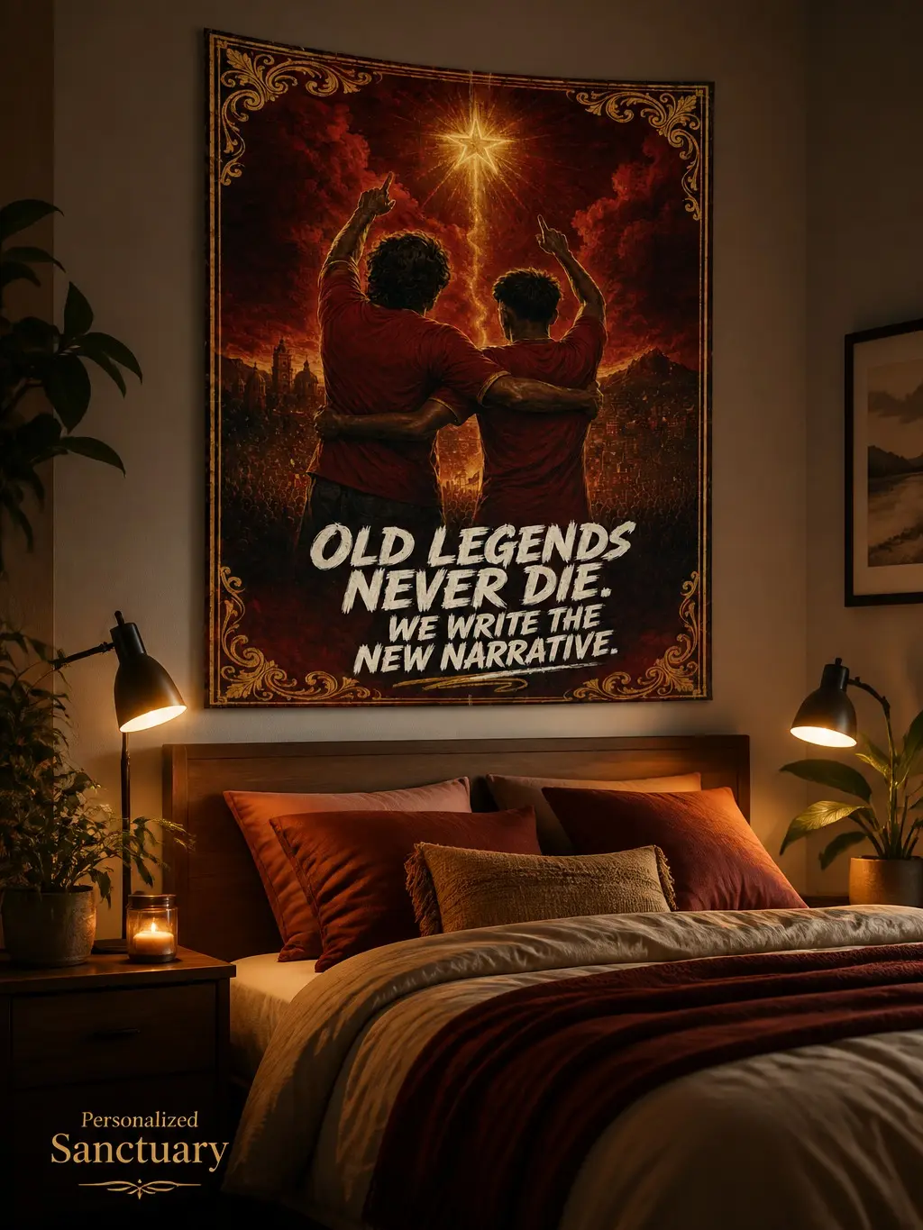 "Old Legends Never Die" Vintage Gold Polyester Wall Tapestry - Lightweight Vertical Parade Banner Flag, Retro Home Decor Mount, Room Decor for College Dorms & Guys Caves Back to School