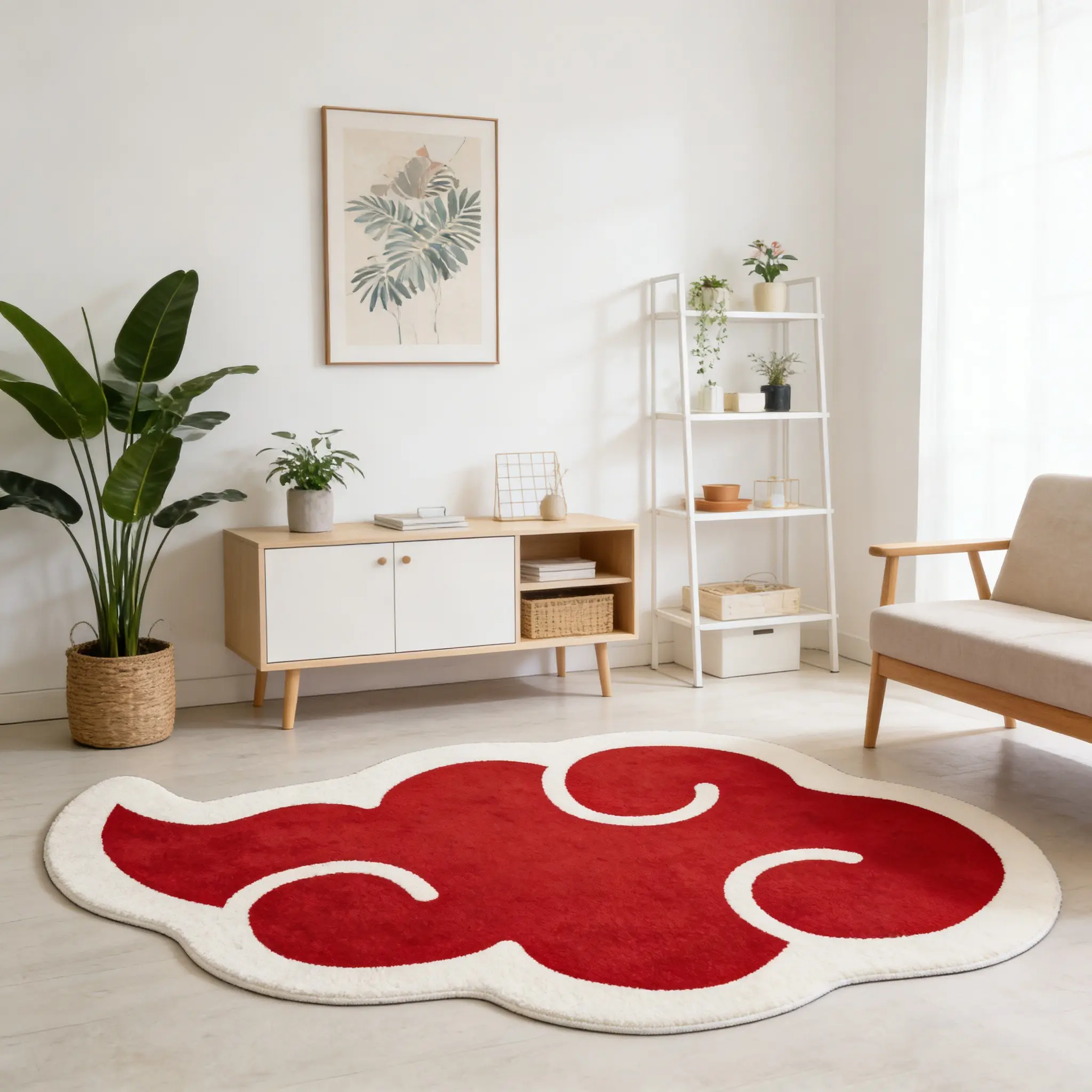 China-Chic Xiangyun profiled carpet red and white contrast plush floor mat balcony anti-skid absorbent foot mat E-sports room decorative mat Home Decorative Rug, Fluffy Rug, Shaggy Area Rug suitable for ins style/Chaoplay personalized home decoration