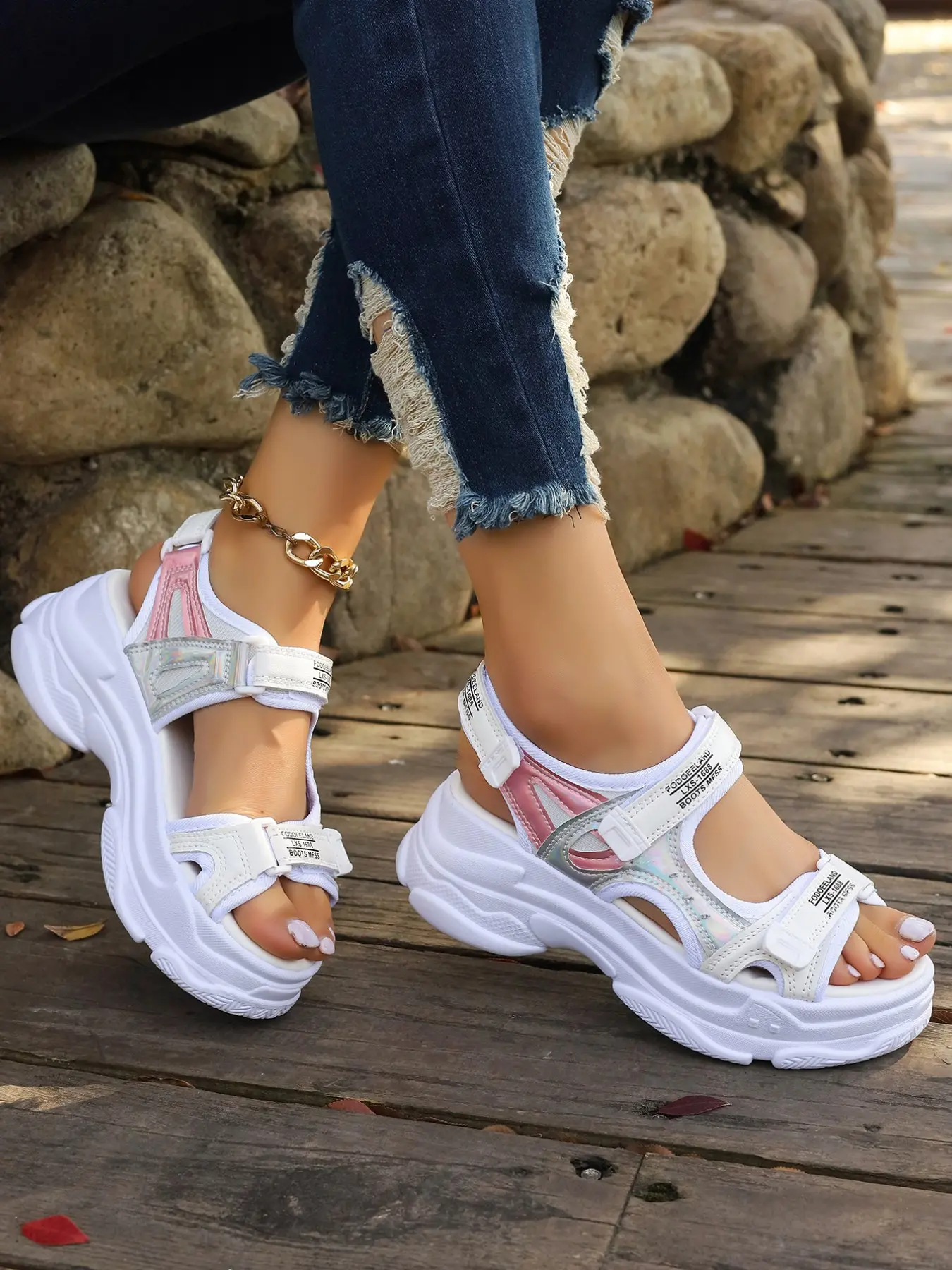 Women's Stylish Thick Sole Sport Sandals for Summer, Casual Velcro Beach Roman Shoes, Comfortable Textile Upper, Perfect for Outdoor Wear, Summer Slide Sandal