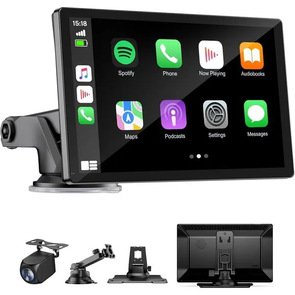 9" Wireless Apple Carplay Screen for Car, Portable Touchscreen Apple Carplay & Android Auto with OTA Update, Backup Camera,FM, Voice Control/GPS Navigation/Mirror Link/BT