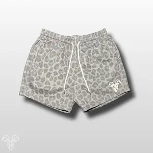 5-Inch Inseam Cheetah Print COTTON Gym Shorts with Zipper Pockets | Grey Leopard Design Active Wear