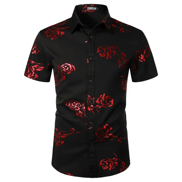 ZEROYAA Mens Hipster Gold Rose Printed Slim Fit Short Sleeve Button Down Dress Shirts - TikTok Shop ZEROYAA Mens Hipster Gold Rose Printed Slim Fit Short Sleeve Button Down Dress Shirts - TikTok Shop