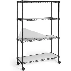 CAPHAUS NSF Adjustable Height Wire Shelving Unit w/ Liner, Basement Storage Shelving, Metal Steel Storage Shelves, Garage Shelving Storage Organizer, Utility Shelf, 4-Tier W/ Wheels W/ Liners, Black