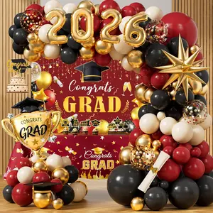 Red Black 2026 Graduation Decorations, Class Of 2026 Supplies Kit, Red Congrats Grad Decor for Graduation 2026 Backdrop Balloon Tablecloth for Graduation Decor