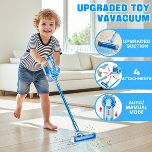 BLAXTEM TOYS4-in-1 Kids Vacuum Cleaner Toy with Light & Sound for Toddler Pretend Play Educational Unisex Gift for 2-6 Year Olds with 4 Attachments & Auto Manual Mode