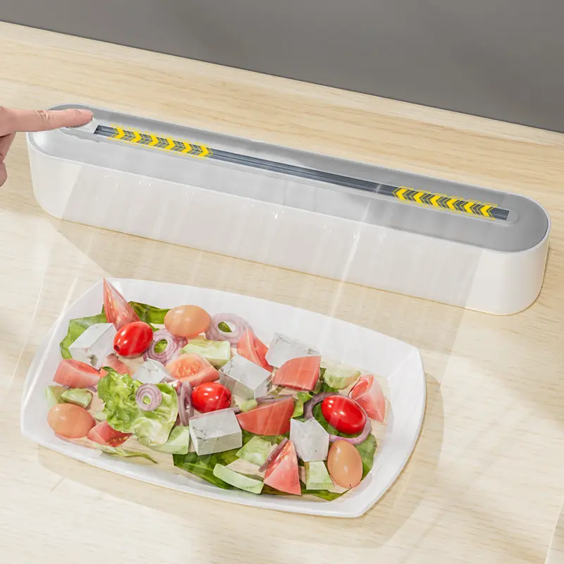 Disposable Plastic Wrap Cutter Dispenser - Reusable Home Supply Food Storage Tool, Wall-Mounted & Suction Cup Dual-Purpose, Food-Grade, Refillable, Press-and-Seal, Easy Cutting for Cling Film & Kitchen Tinfoil