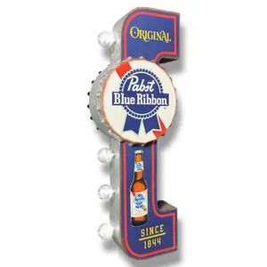 Pabst Blue Ribbon Industrial LED Sign - Vintage Double-Sided Marquee Wall Decor - Officially Licensed Galvanized Metal Light-Up Beer Sign - Mountable Bar Man Cave Decor - 25" Tall Reproduction with Open Tray Gift Box