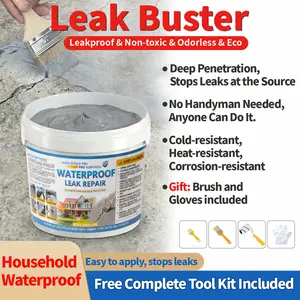 [OFFER ENDS TONIGHT!] Household Waterproof Leak Repair Glue, Neutral Gray, 1.1 lbs / 17.6 oz. Ready to Use, Non-Toxic, Eco-Friendly & Safe. Flexible Rubber Formula Deep Into Fine Cracks, For All Types of Roofs, Basements, Walls, Corners, Floors, Gutters.
