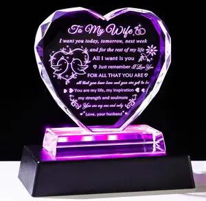 Gifts To My Wife Crystal Keepsake, Gifts for Wife Engraved Night Lamp With Colorful LED Base, Anniversary Present from Husband Birthday Gifts for Wife, Romantic I Love You Wife Gifts for Valentines Mothers Day Christmas