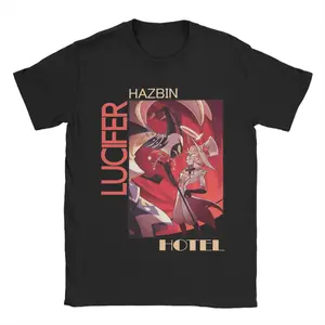 New Hazbin Hotel Lucifer Men's 100%Cotton shirt Y2k anime Graphic Tshirts Harajuku style fashion popular street hawaiian Tshirt, Unisex Graphic T-Shirt, Soft Cotton, Perfect Gift for Any Occasion