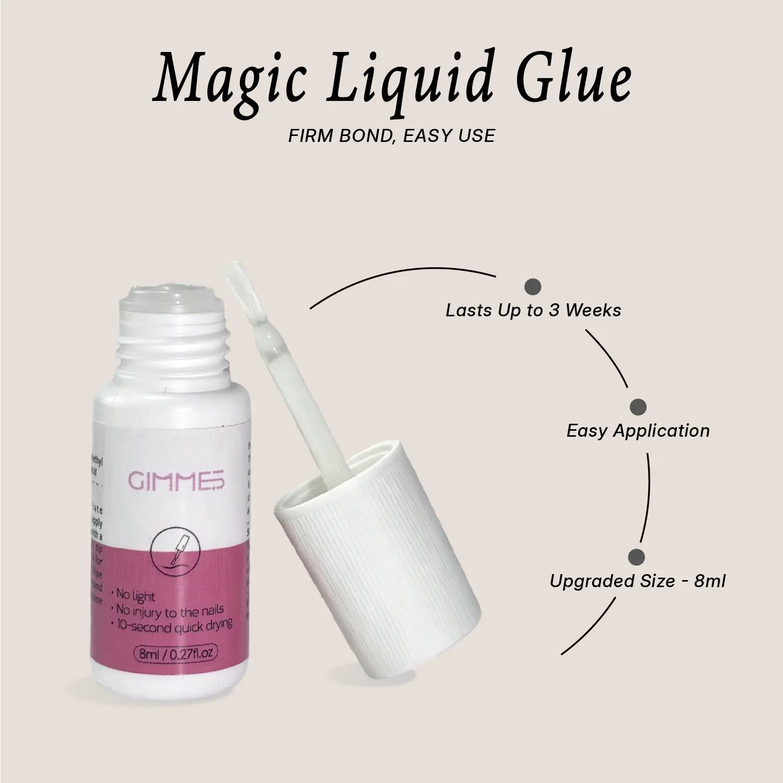 Press-On Nail Glue & Remover Kit | Brush-On Nail Glue + Gentle Remover | Lasts Up to 3-4 Weeks, No Damage to Natural Nails