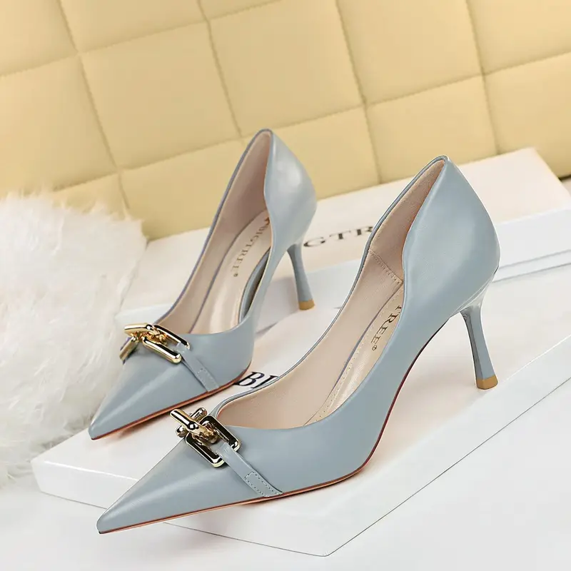Women's Elegant Pointed Toe Metal Buckle Decoration Stiletto Heels, 2025 New Style Trendy Gorgeous High Heel Shoes, Elegant Heeled Shoes, Classy Stiletto Heels, Chic All-match Shoes for Daily Wear, Dress Pumps Shoes