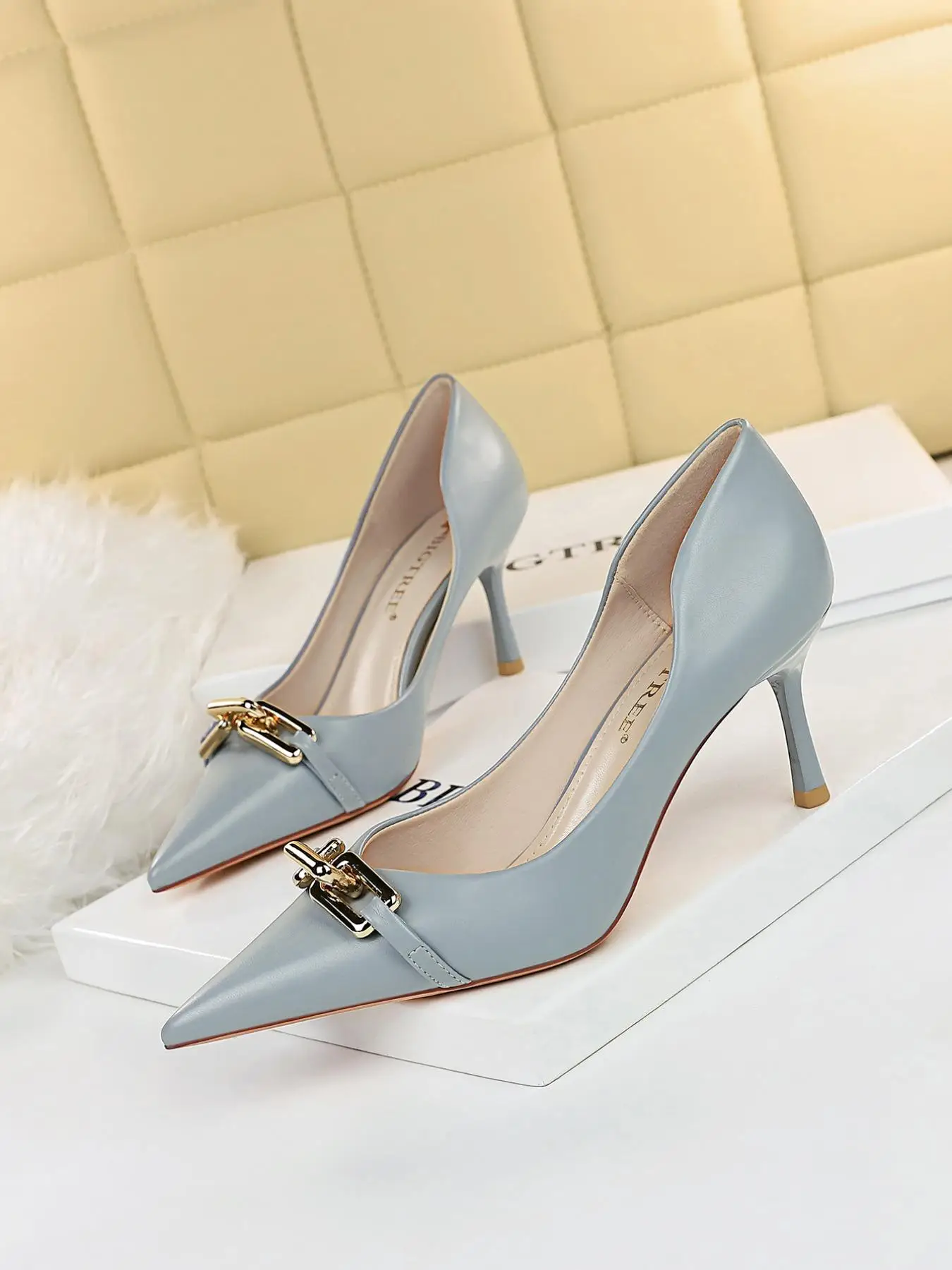Women's Elegant Pointed Toe Metal Buckle Decoration Stiletto Heels, 2025 New Style Trendy Gorgeous High Heel Shoes, Chic All-match Shoes for Daily Wea