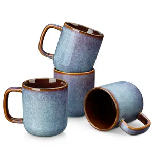 vancasso 16oz/12oz Coffee Mugs Set of 4, Large Ceramic Mug with Handle, Unique Glaze Coffee Cups for Latte, Cappuccino & Hot Cocoa, Dishwasher & Microwave Safe, Blue, Series ONION