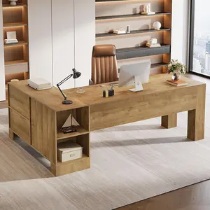 Tribesigns 78-Inch L-Shaped Office Desk With Storage Cabinet, Large Wooden Computer Table For Home Office, Business Workstation With 2-Tier Shelf, Brown