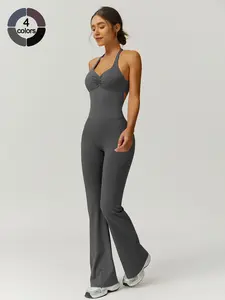 Women's Backless Halter Jumpsuit, Slim-Fitting Below Ankle Sleeveless Sportswear, Breathable Gym Workout for All Seasons