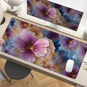 Purple Floral Glitter Desk Mat Gaming Mouse Pad XXL Extended Mouse Pad for Laptop, Large Mouse Pad with Non - Slip Rubber Base & Stitched Edges, Ideal for PC Gamers, Office Workers & Home Use