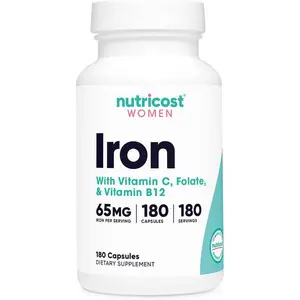 Nutricost Iron for Women 65mg, 180 Capsules, with Vitamin C, Folate, & Vitamin B12 - Vegetarian Friendly, Non-GMO, Gluten Free