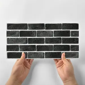 6/12/24/48 PCS FG Retro Tile Stickers Black Brick Pattern PVC Crystal Film Self-Adhesive Waterproof Oil-Proof Splashback for Kitchen Bathroom Floor Tile Wood Home Decoration