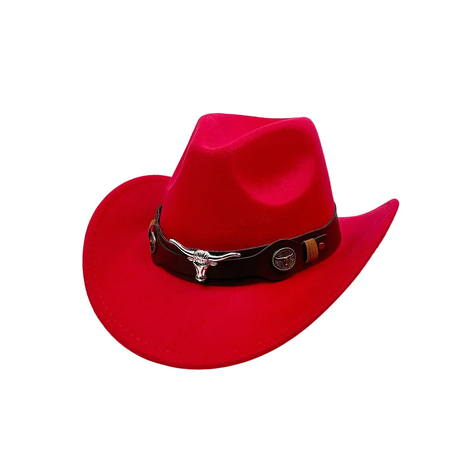 OIDEA Unisex Woolen Cowboy Hat - Fashion Western Cotton Felt-Look, Wide Retro Rolled Brim, Bull Head Belt Band, Ideal for Party, Outdoor Riding,summervibes Solid Color Hat, Vintage Fashion Hat, Hats For Women