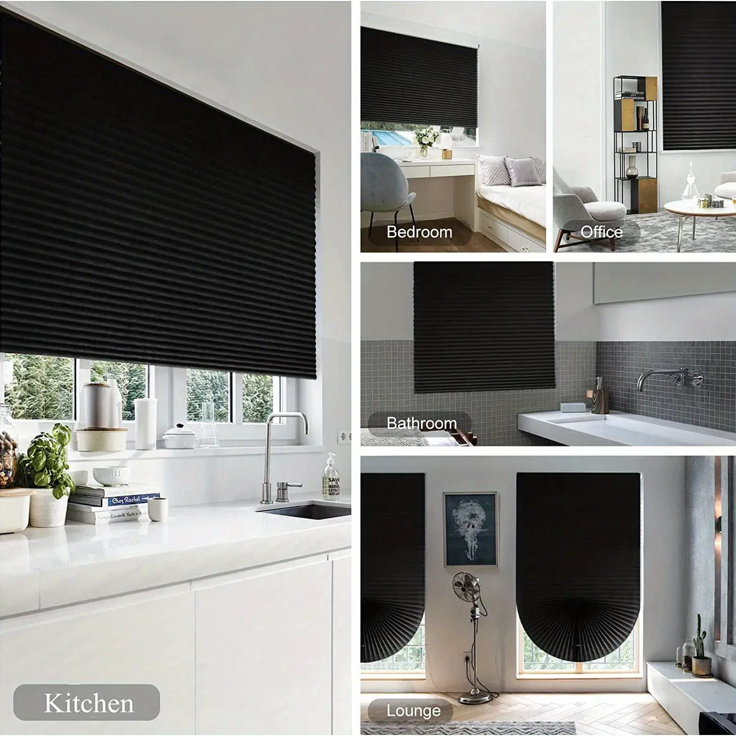 1 Pcs Blackout Curtain, Self-Adhesive, No Drilling Required, Portable DIY Window Blinds, Sunlight Blocking Heat Insulation Privacy Protection, for Bedroom, Living Room, Kitchen, Bathroom and Other Rooms, 59In Self-Adhesive Pleated Blind