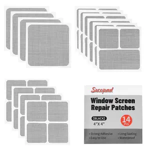 14 Sheets Window Screen Patches Repair Kit, Black 3 Sizes Strong Adhesive Fiberglass Quick Screen Repair Tape for Mesh Screen Door