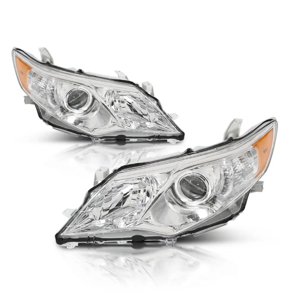 Pair Set of Projector Type Chrome Finish Front Lights, Left + Right Headlight Assembly for 2012-2014 Toyota Camry