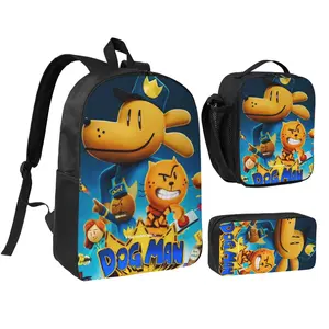 Dog Man Lightweight Backpack Set With Lunchbox And Pen Pouch 17inch A Great Backpack For Traveling Rucksack Petey the Cat Daypack Dav Pilkey lunchbag