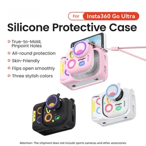 Silicone Protective Case for Insta360 Go Ultra, Camera, True-to-Mold Precision Pinpoint Holes, Shockproof Protection, Skin-Friendly Smooth Touch, Flip-Open Design Compatible with Quick-Release Mount, Includes Anti-Lost Lanyard