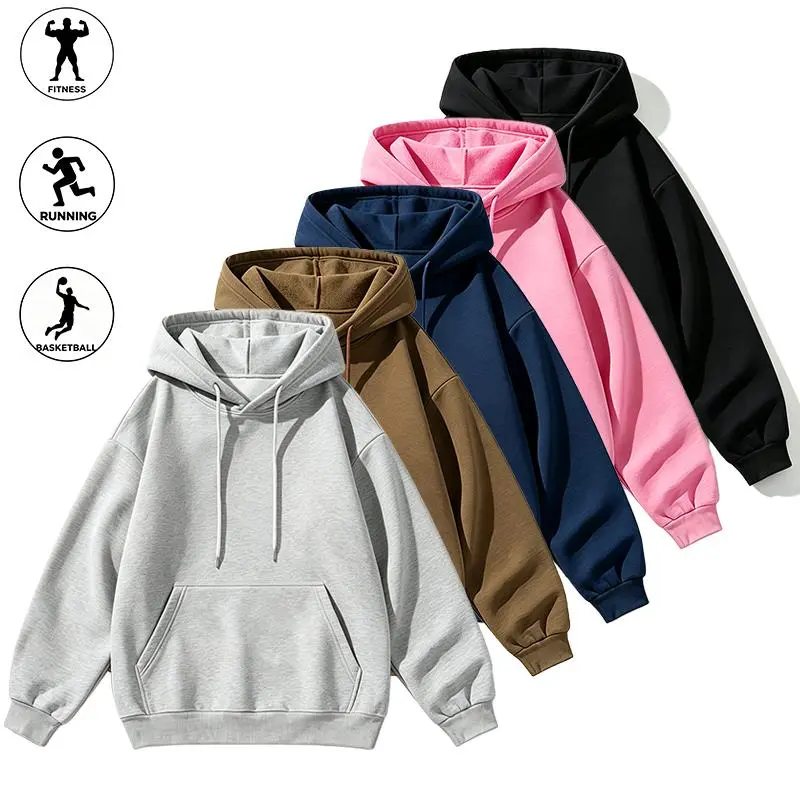 Men's 3-Piece Plain Set: Long Sleeve Drawstring Hoodie – Soft Fleece Texture, Neutral Tones, Drop-Shoulder Loose Pullover Sweatshirt, Athletic Wear for Daily Commute & Casual Running (Includes Black Hoodie)
