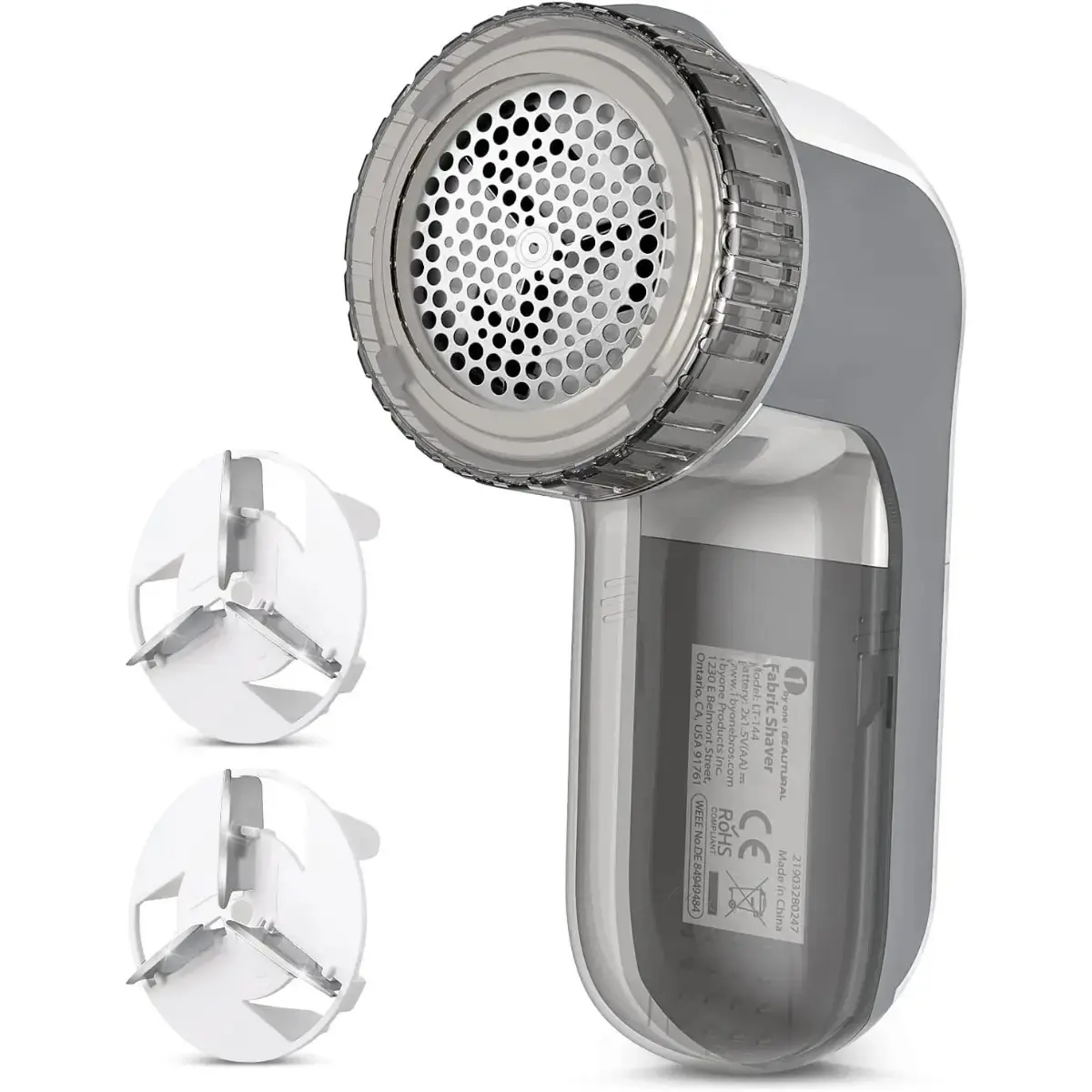 Fabric Shaver and Lint Remover, Sweater Defuzzer with 2-Speeds, 2 Replaceable Stainless Steel Blades, Battery Operated, Remove Clothes Fuzz, Lint Balls, Pills, Bobbles Gray