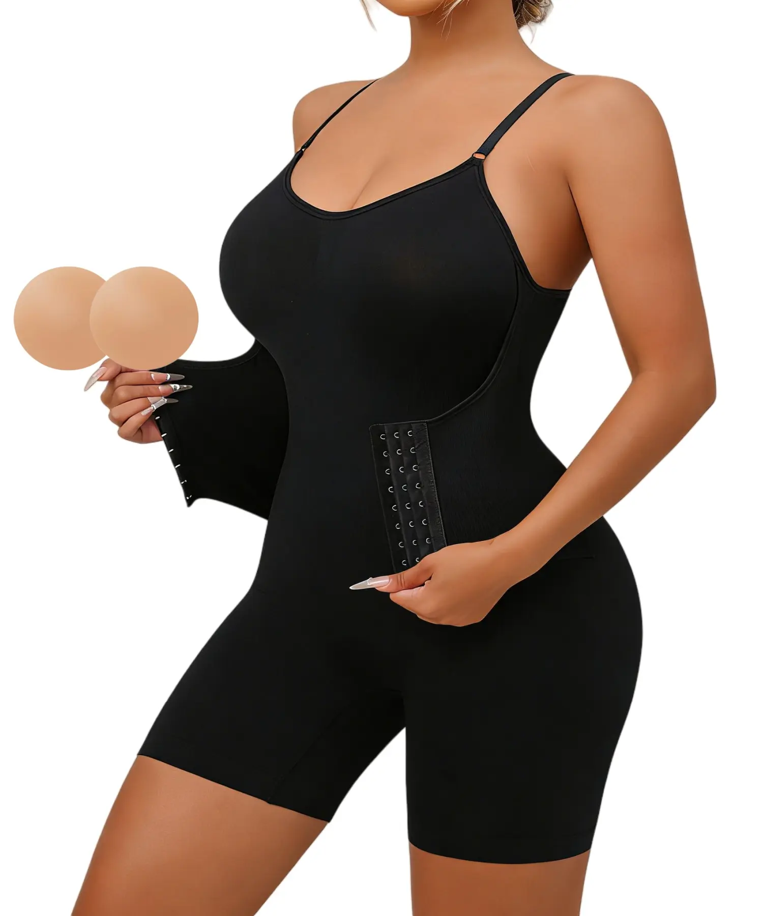 Tummy Control Shapewear Bodysuit for Women Seamless Waist Trainer Full Body Shaper Shorts Butt Lifter Postpartum Compression -FREE 1 Pair Nipple Covers Included lifting bra