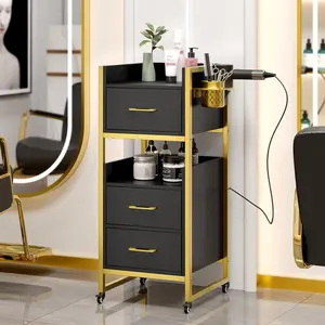 OmySalon Salon Trolley Cart, Hair Styling Station with 3 Drawers, 2 Open Shelf & Tool Holders, Mobile Barber Storage Cabinet Utility Trolley for Beauty Salon Spa