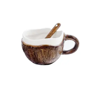 Ceramic coffee cup, high-quality office milk cup, creative color block design, high-quality niche coconut shell style cup beverage