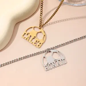 AS2024 Personalized Custom Stainless Steel Hollow Football Name Necklace Sports Football Lovers Necklace Anniversary Gift Men's and Women's