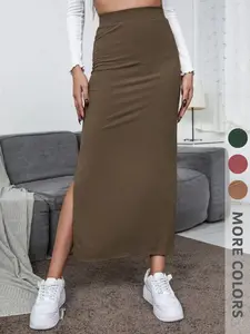New Women's High Waist Split Knit Skirt, Soft and Lazy Style, Elegant Fashion Commuter Wear, All Seasons Midi Skirt