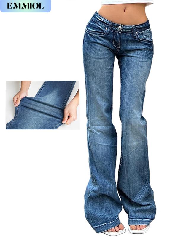 EMMIOL Women’s Y2K Vintage Denim Flare Jeans – Stretch Wide Leg Mid-Low Waist Casual Bootcut Jeans Outfit For Trendy Streetwear