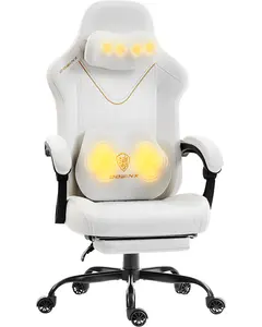 Dowinx Gaming Video Gaming Chair with Shiatsu Neck Massage and Lumbar Support for Home Office High Back Recliner Height Adjustable Ergonomic Comfy Leather Computer Desk Chair