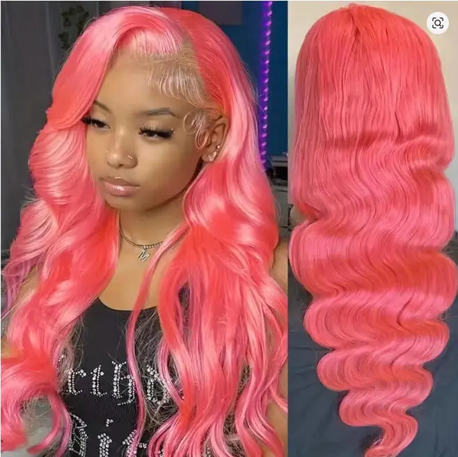 GK Pink 28 Inch Lace Front Wig Human Hair 13x6 Pink Wig Human Hair Body Wave Hd Lace Frontal Wig 180 Density Colored Human Hair Wigs Glueless Wigs Human Hair Pre Plucked