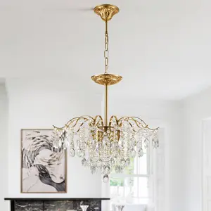 Golden Crystal Chandelier 19.5-inch American Classic Design Angel Wings Cozy Interior Decor for Living Dining Study Bedroom Elegance