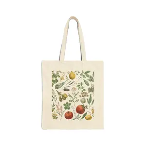 Vintage Botanical Fruit Print Tote Bag | Apples Pears Olive Branches