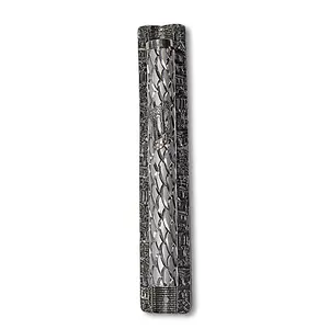 Metal Gray Silver-Tone Pattern Classic Mezuzah Case, 6.5" - Made in Israel