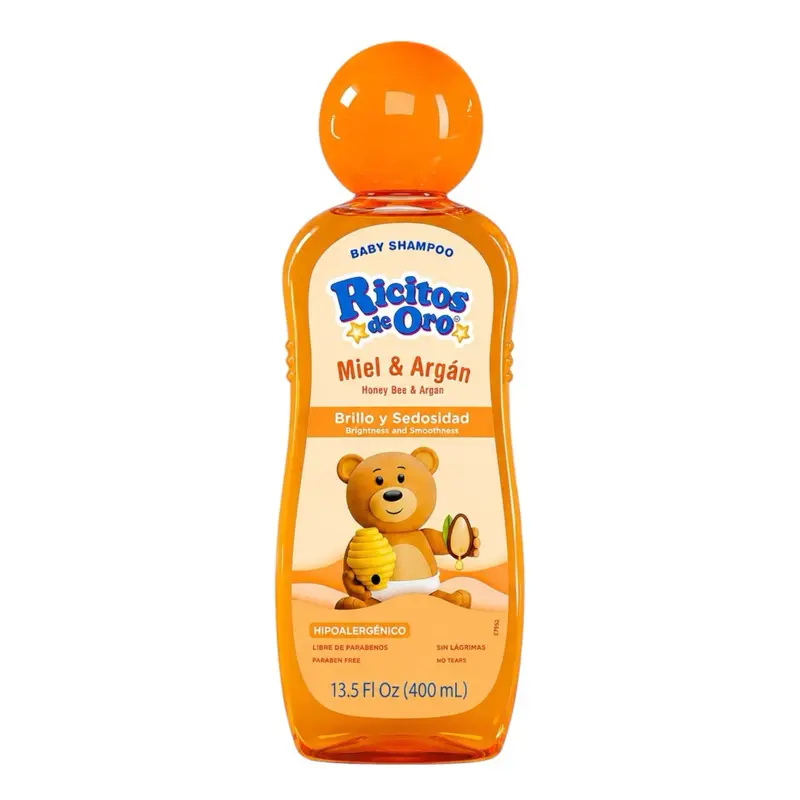 Ricitos de Oro Honey Bee Baby Shampoo, Rattle Cap, Paraben-Free, Hypoallergenic Cleanser for Delicate Hair, 13.5 FL Oz