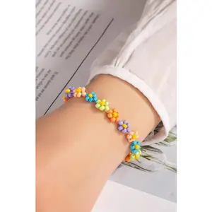Hand crafted flower seed bead bracelet