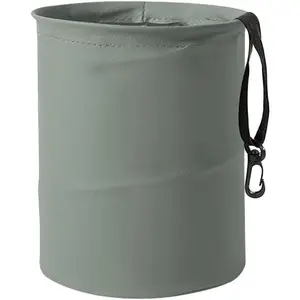 Collapsible Trash Can  Garbage Bag - Leather Pop-up  Trash Bin with Elastic Band -  Foldable Garbage Can   Basket Bin - Double-Layer Washable Bag for  Camping (Grey)