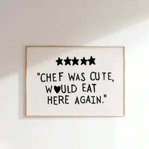 1pc,Kitchen Rating Sign, 5 Star Chef Was Cute, Would Eat Here Again, Aesthetic Kitchen Decor, Retro Wall Art, Funny Kitchen Print,Canvas,Poster Gifts Birthday Graduation