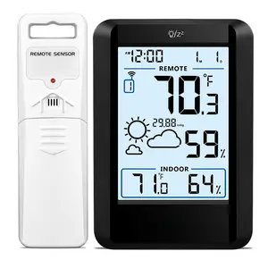 Indoor Outdoor Thermometer  Weather Station External Thermometer Hygrometer  with 330ft Range Remote Sensor,  Operated Backlit Display (Black)
