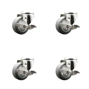 212 MAIN Lockable Thermoplastic Rubber Swivel Bolt Hole Caster, 3.5 in. Wheels, 316 Stainless Steel, Service Caster SCC-SS316BH20S3514-TPRB-TLB-4, Set of 4, Lockable Wheels