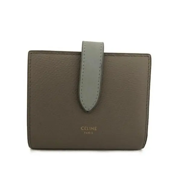 Pre-owned Celine Other Other Small Strap Leather Bifold Wallet Gray 11512725011/514196