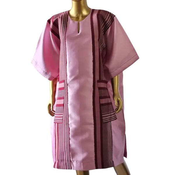 Luxanoir Orchid Pink Bubu Gown with Traditional Aso Oke Fabric Size US L-XL gossamer